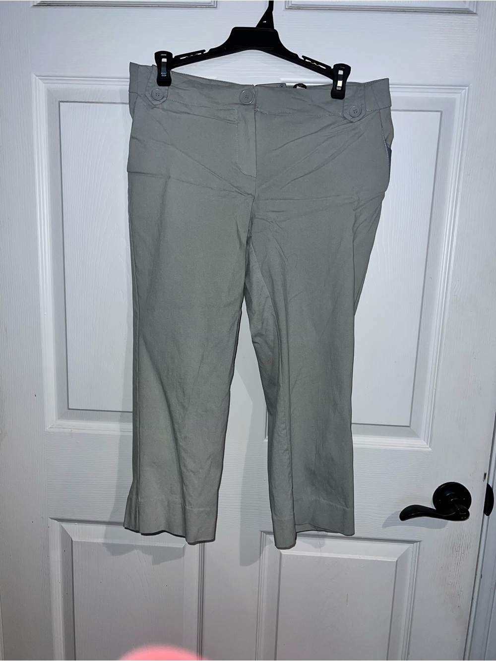Ninety Light Gray Cropped Dress Capris with Button-Tab Waist